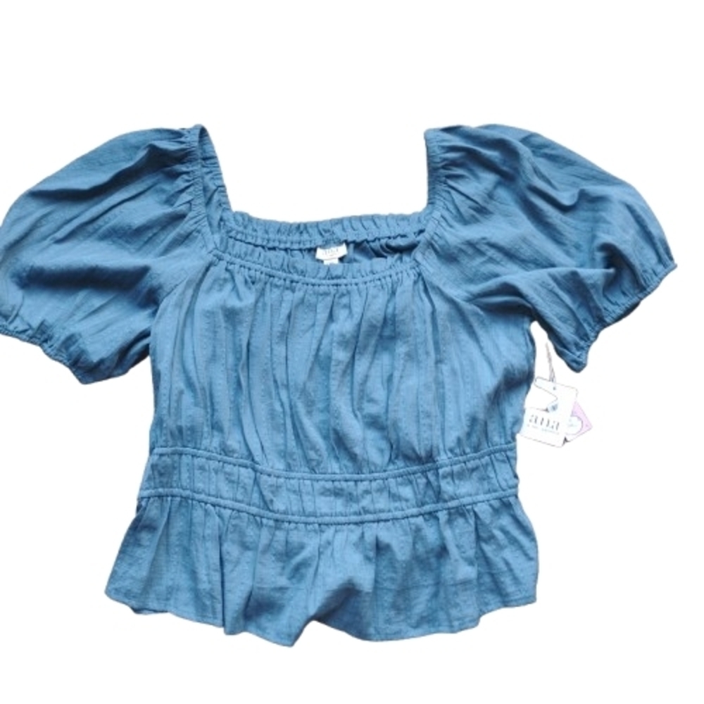 NWT a.n.a Puff Sleeve Square Neck Top PXXL Blue